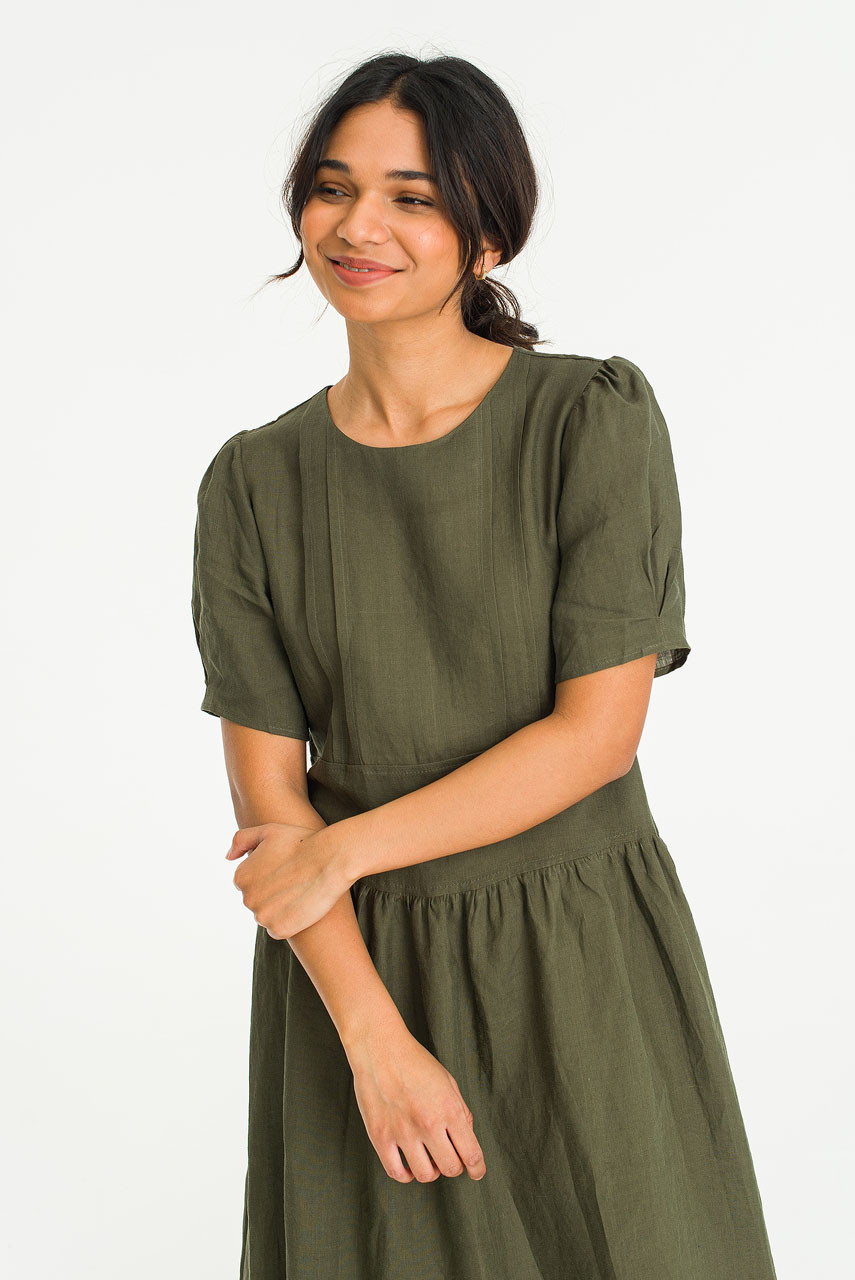 Basil Linen Dress, Khaki