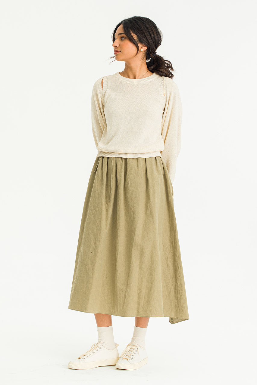 Aurelie Linen Blend Long Skirt, Khaki