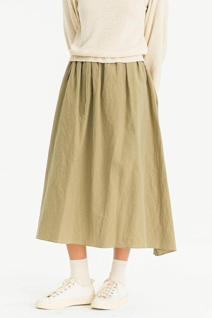 Aurelie Linen Blend Long Skirt, Khaki
