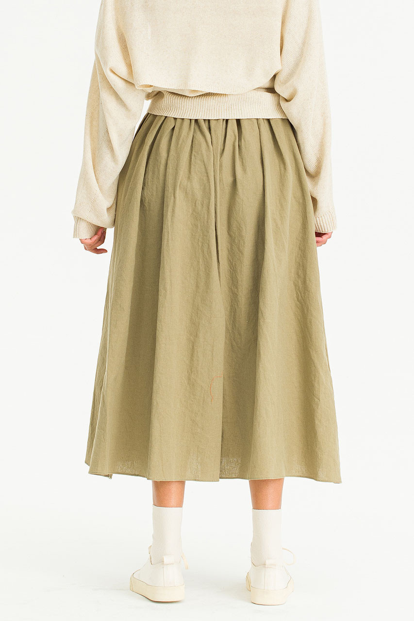 Aurelie Linen Blend Long Skirt, Khaki