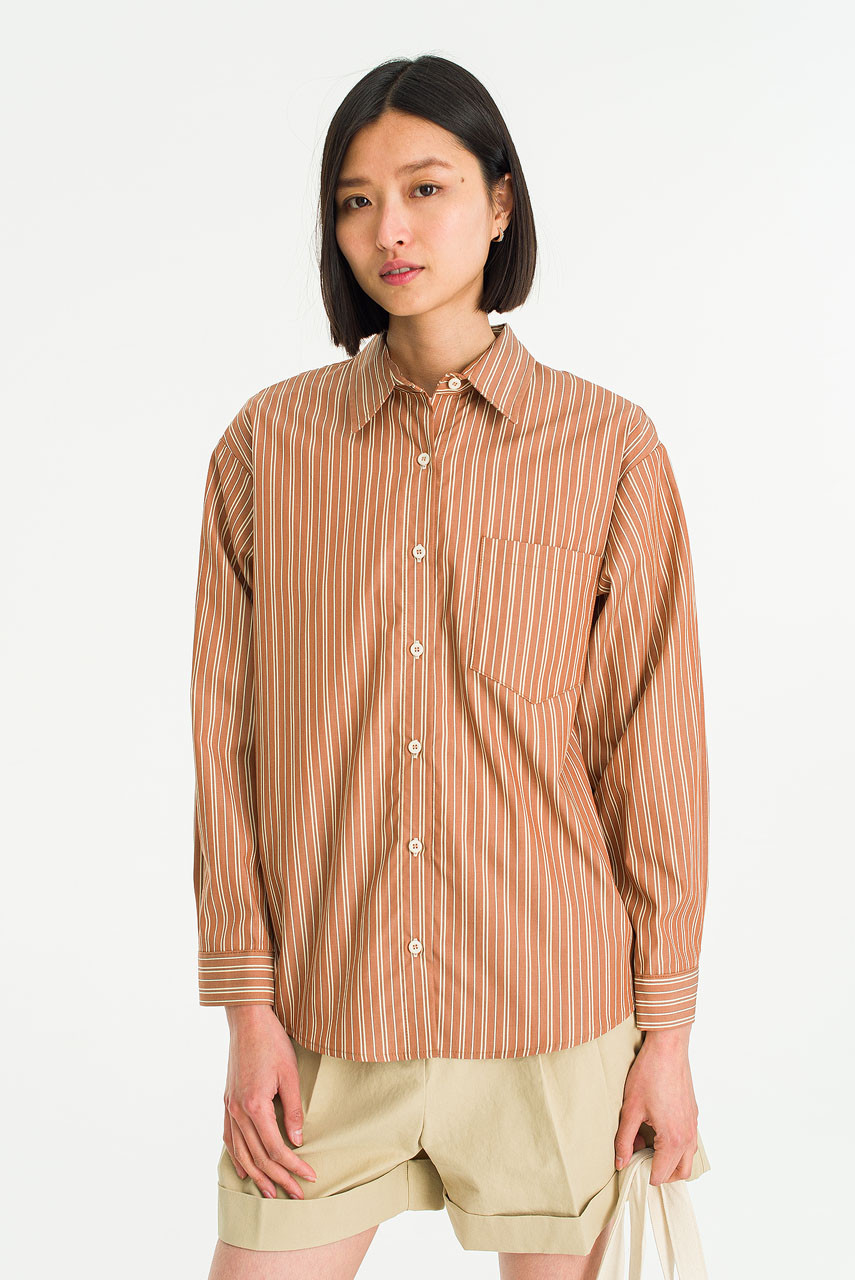 Aria Stripe Shirt, Camel