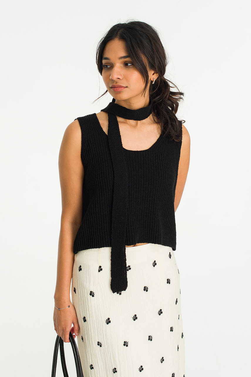 Scarf Sleeveless Jumper, Black