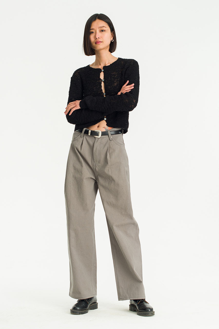 【BAON】Gills pin tuck color wide pants Molly Pin Tuck Cotton Pants, Stone Grey