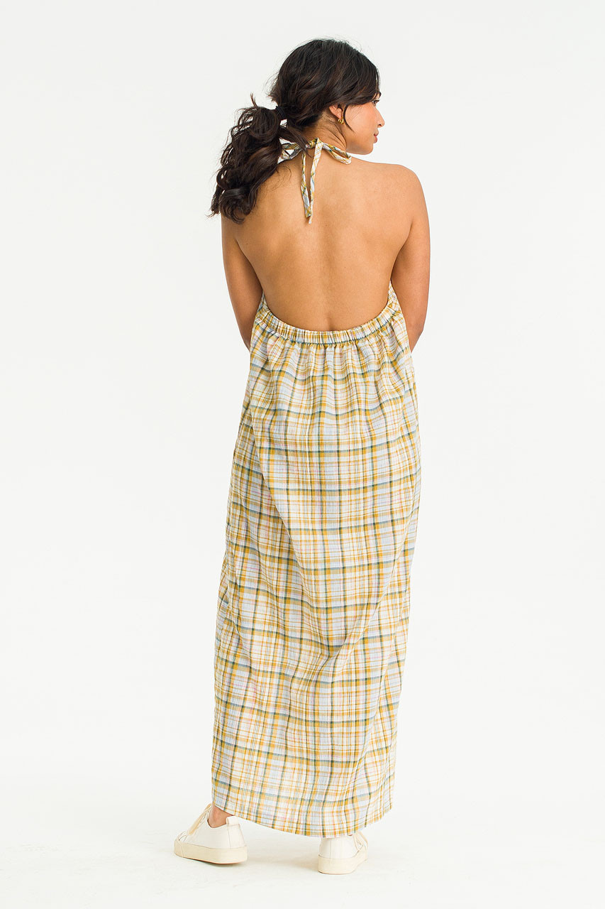 Akoko Check Open Back Dress, Yellow