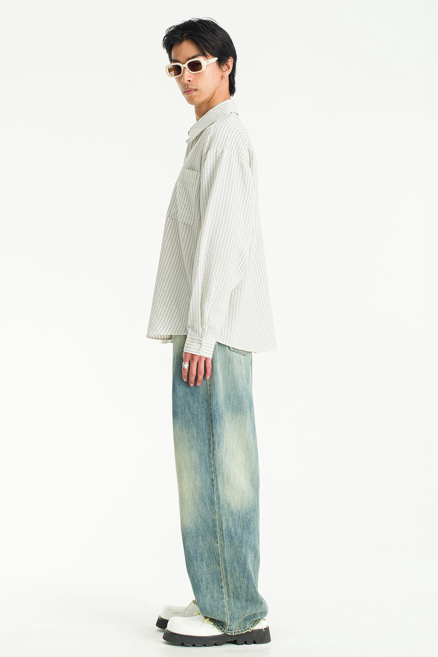 Menswear | Crinkle Stripe Shirt, Ivory