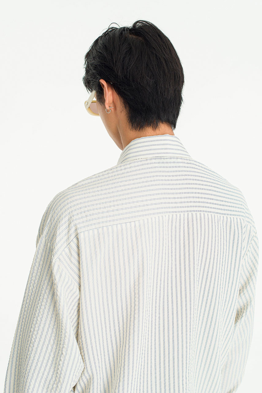 Menswear | Crinkle Stripe Shirt, Ivory