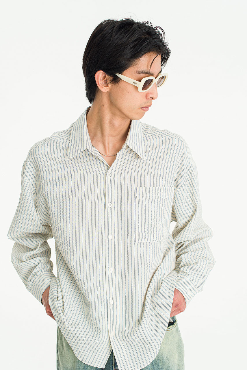 Menswear | Crinkle Stripe Shirt, Ivory