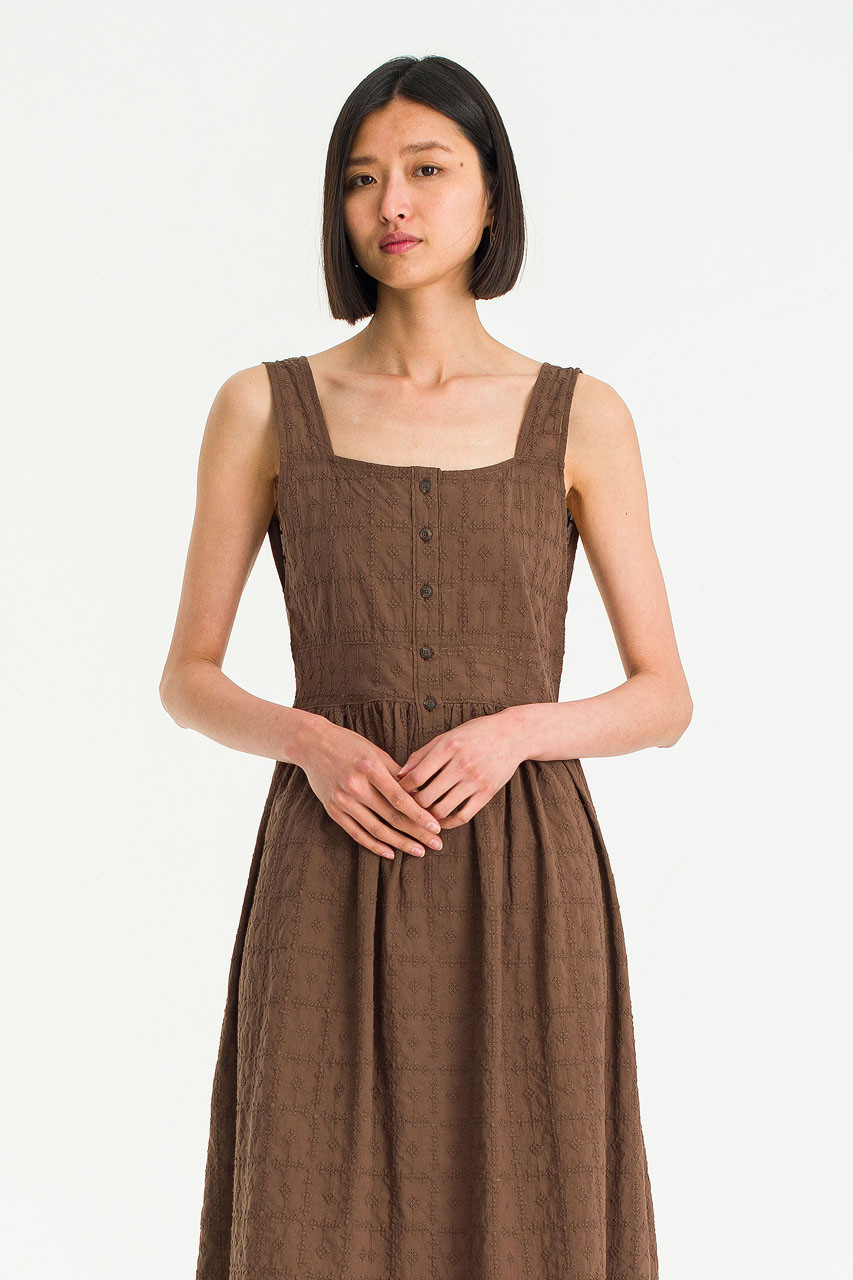 Anis Embroidery Cotton Dress, Brown