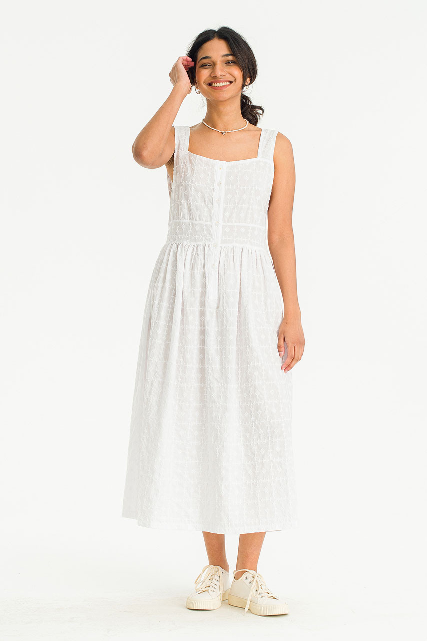 Anis Embroidery Cotton Dress, White