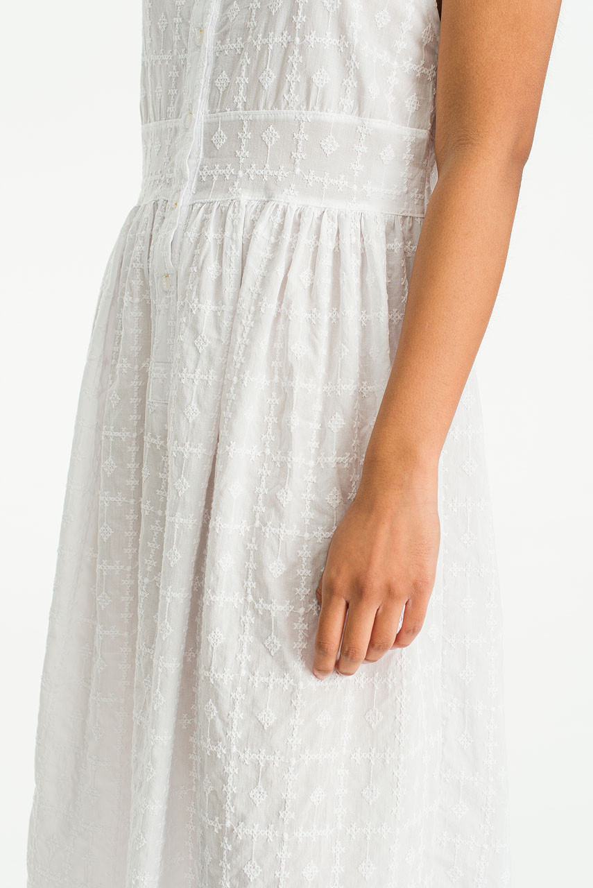 Anis Embroidery Cotton Dress, White