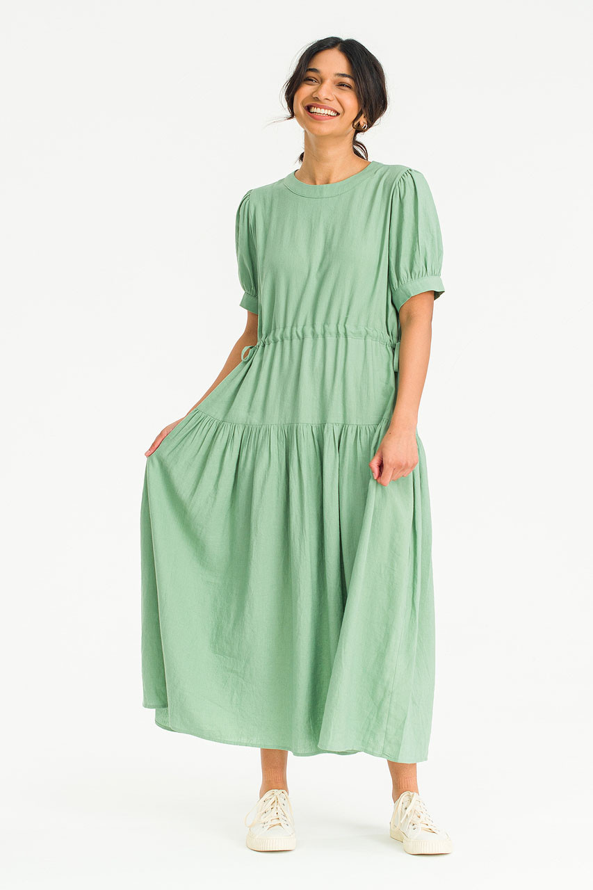 Manon Pleated Skirt Linen Dress, Mint