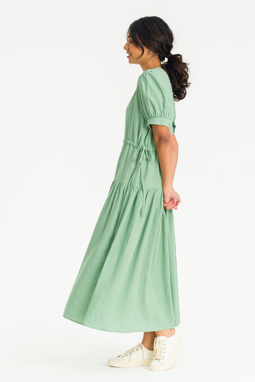 Manon Pleated Skirt Linen Dress, Mint