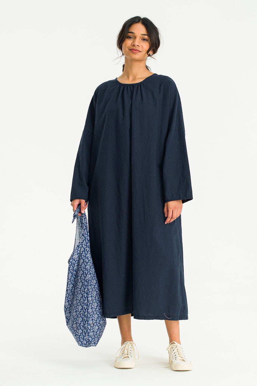 Chiara Crew Neck Linen Dress, Navy