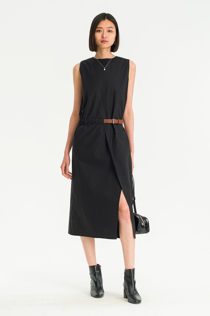 Gia Cotton Unbalanced Dress, Black