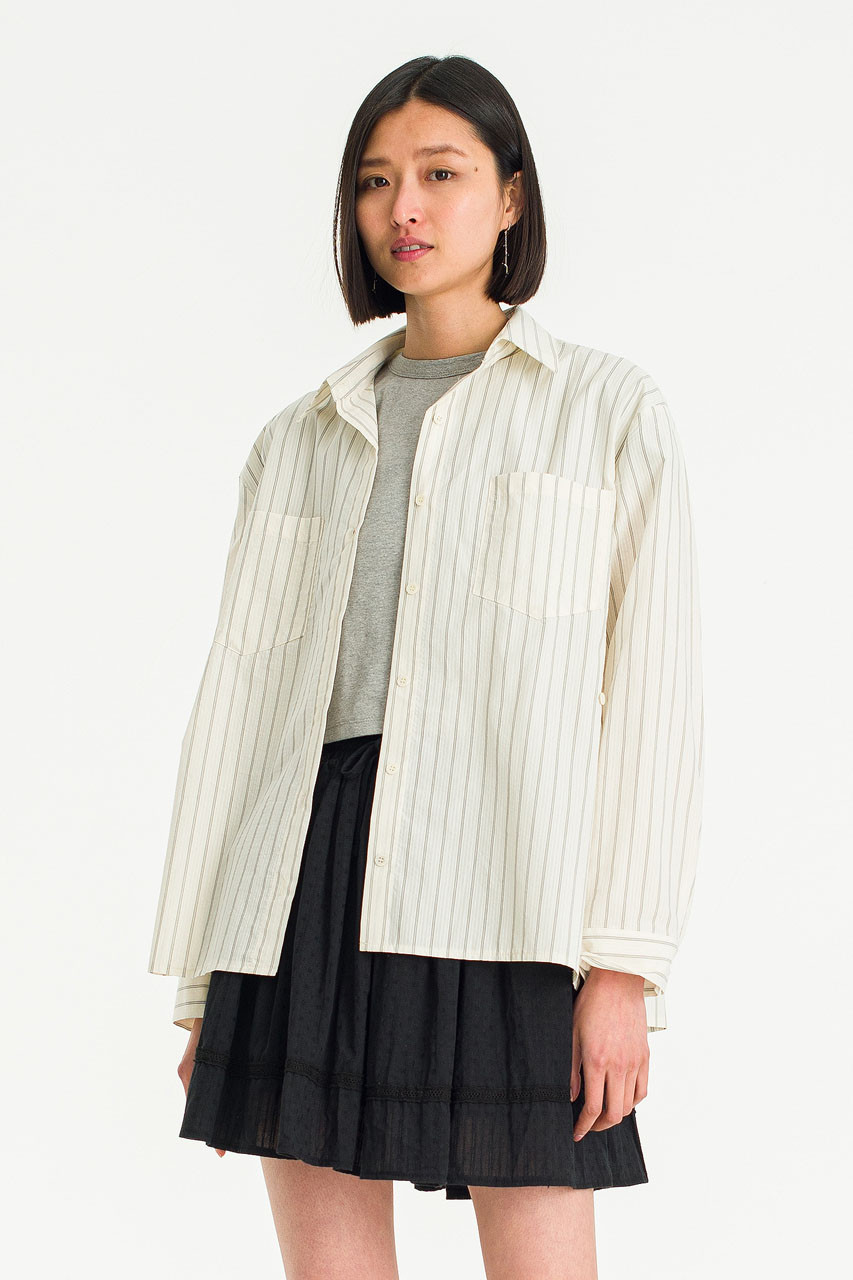 Claire Stripe Two Way Shirt, Ivory