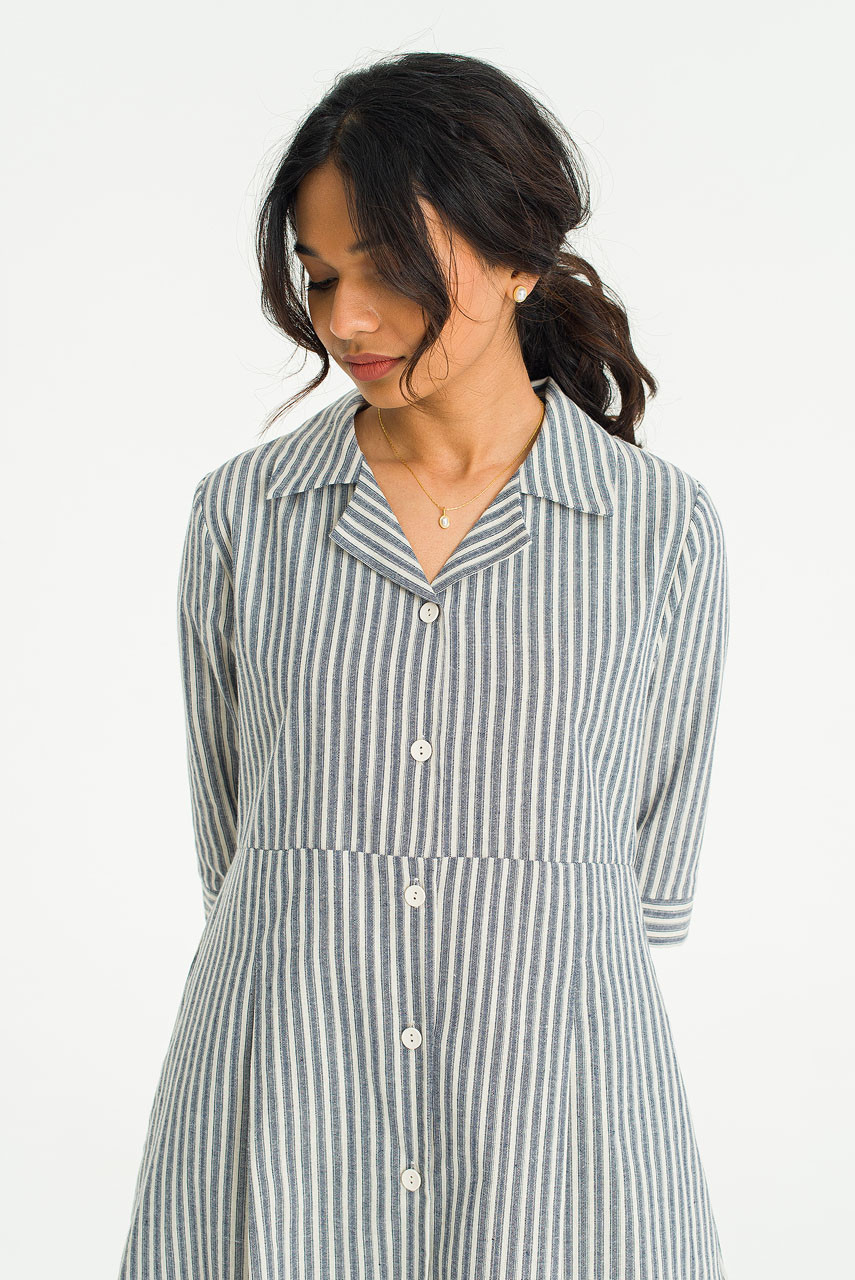 Stripe Camp Collar Dress, Navy