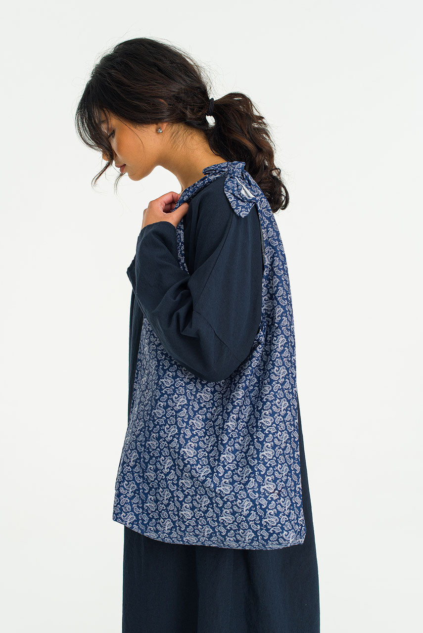 Paisly All Over Shoulder Cotton Bag, Navy