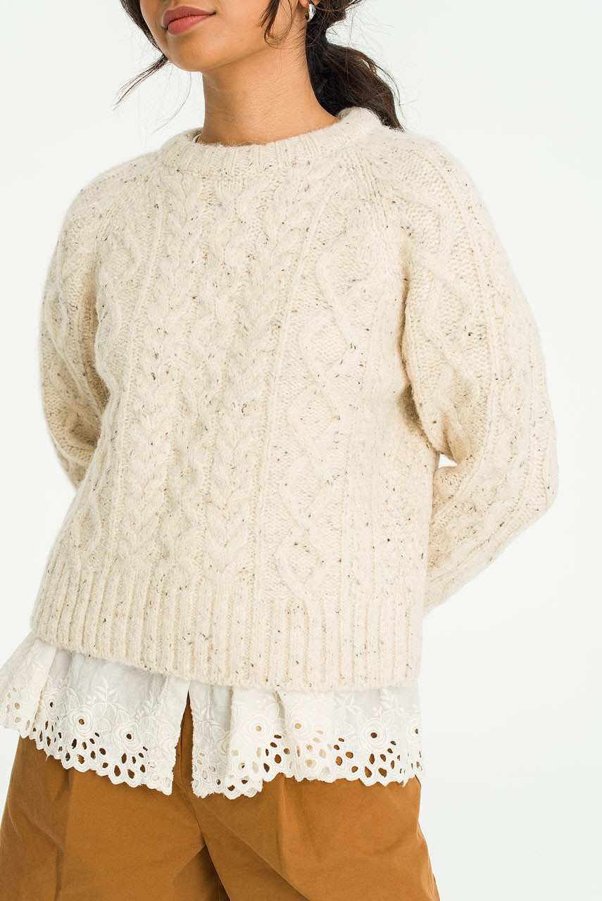 Aurelie Cable Round Jumper, Cream
