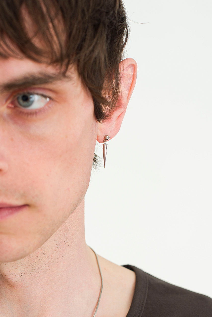 Menswear | Cone Drop Earrings, Surgical Stainless