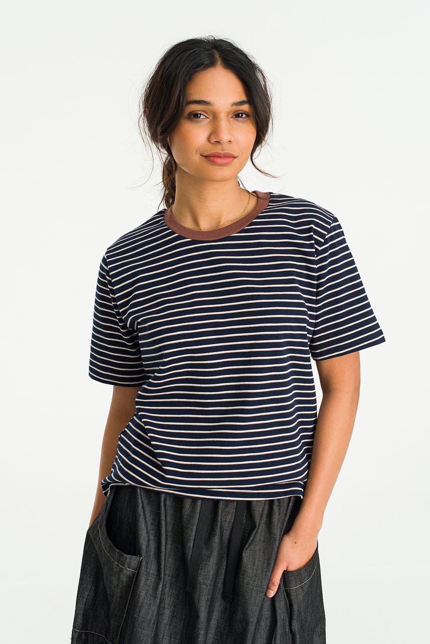 Anna Stripe Short Sleeve Tee, Navy