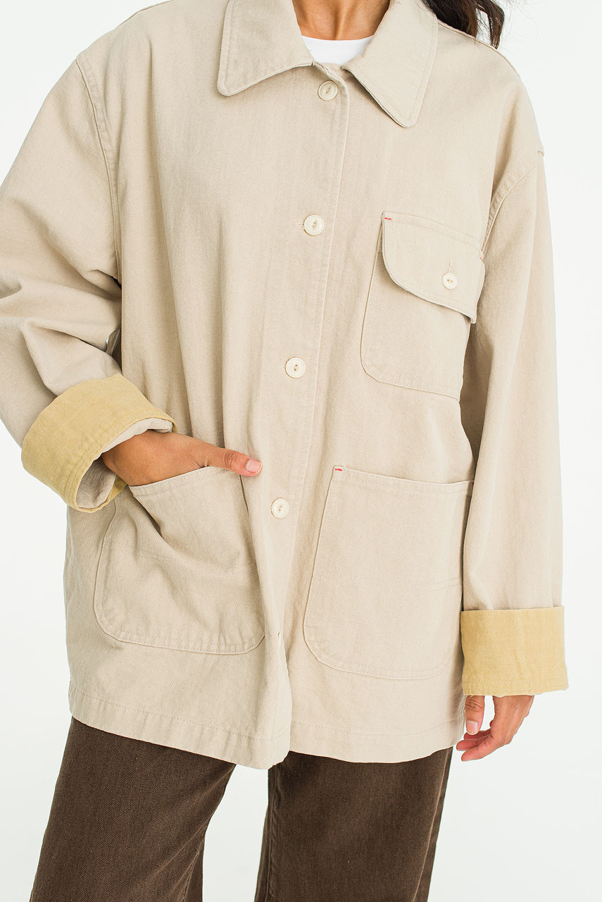 Tomo Contrast Colour Cotton Field Jacket, Beige