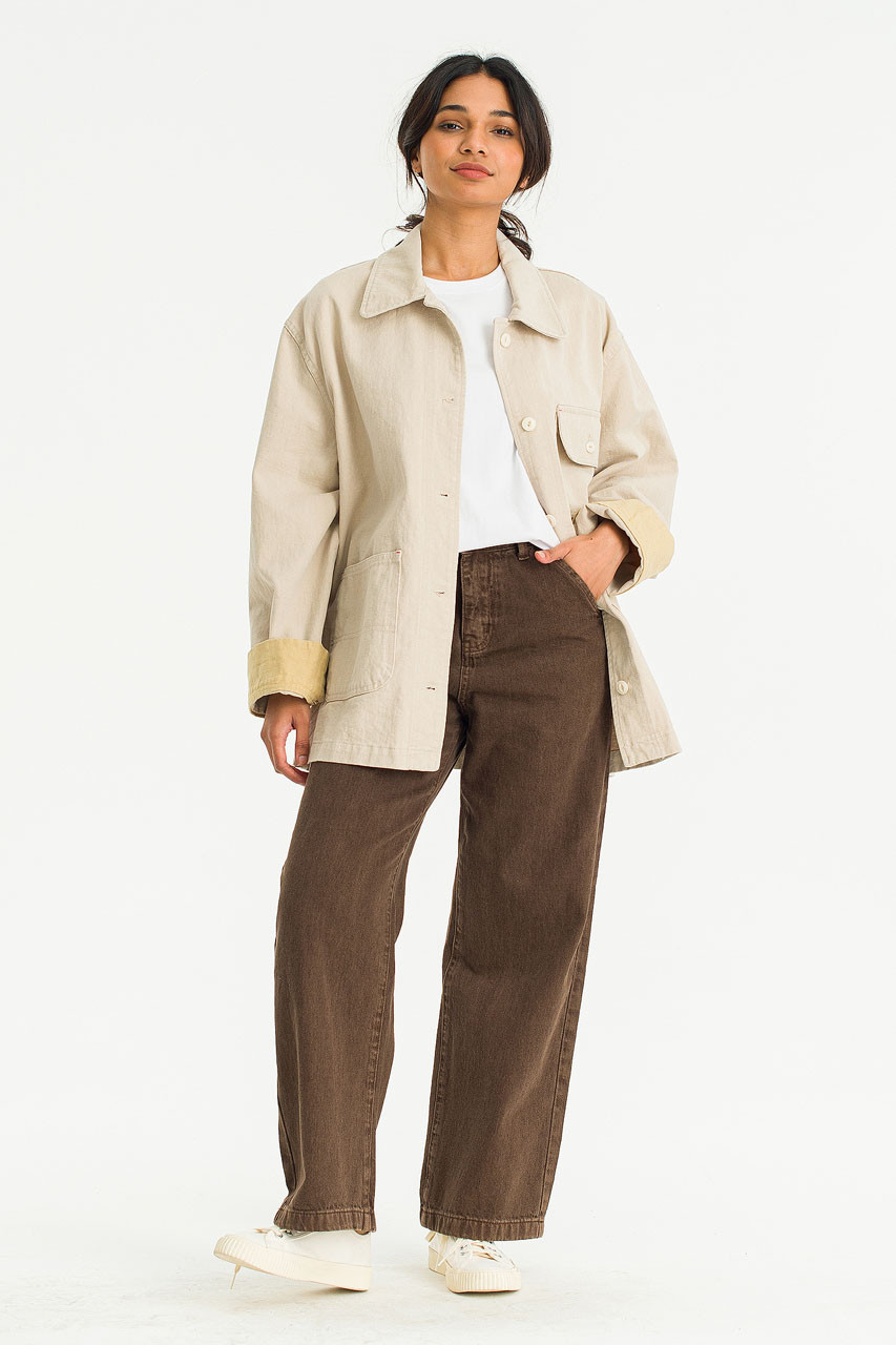 Tomo Contrast Colour Cotton Field Jacket, Beige