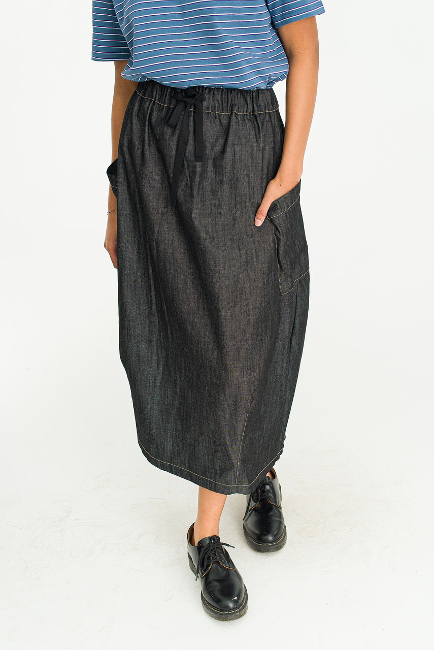 Aoi Waist String Pocket Skirt, Black