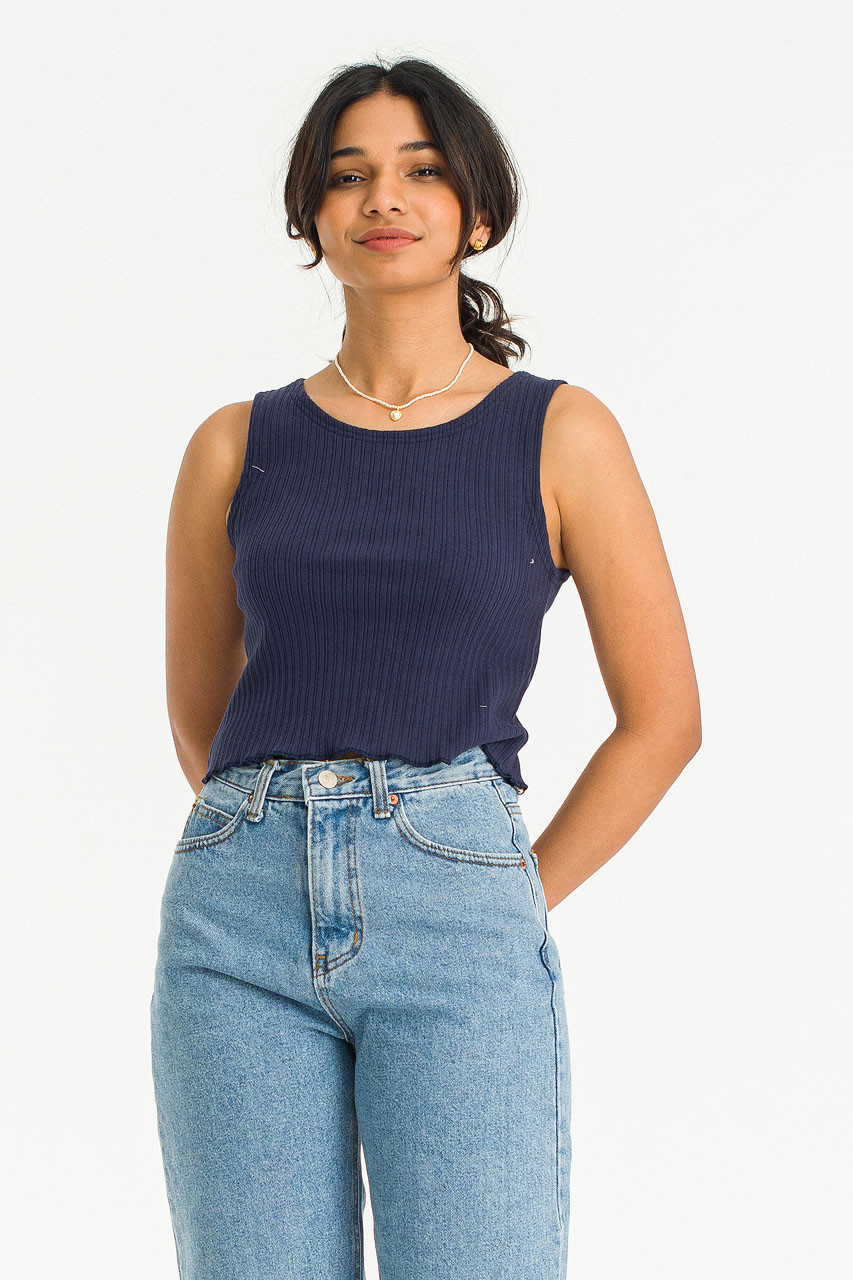 Nao Sleeveless Crop Tee, Navy