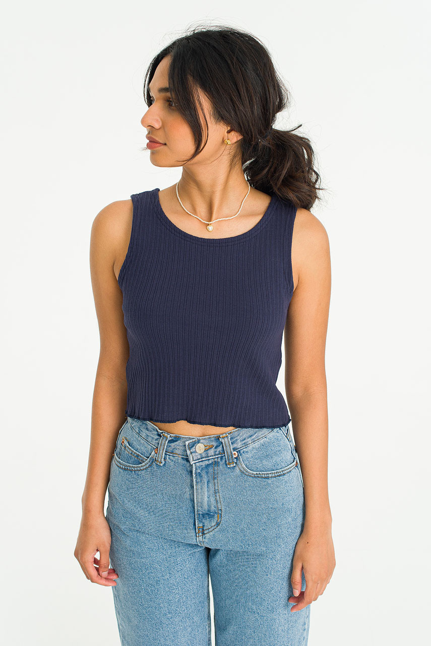 Nao Sleeveless Crop Tee, Navy