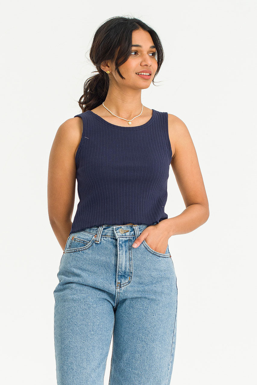 Nao Sleeveless Crop Tee, Navy