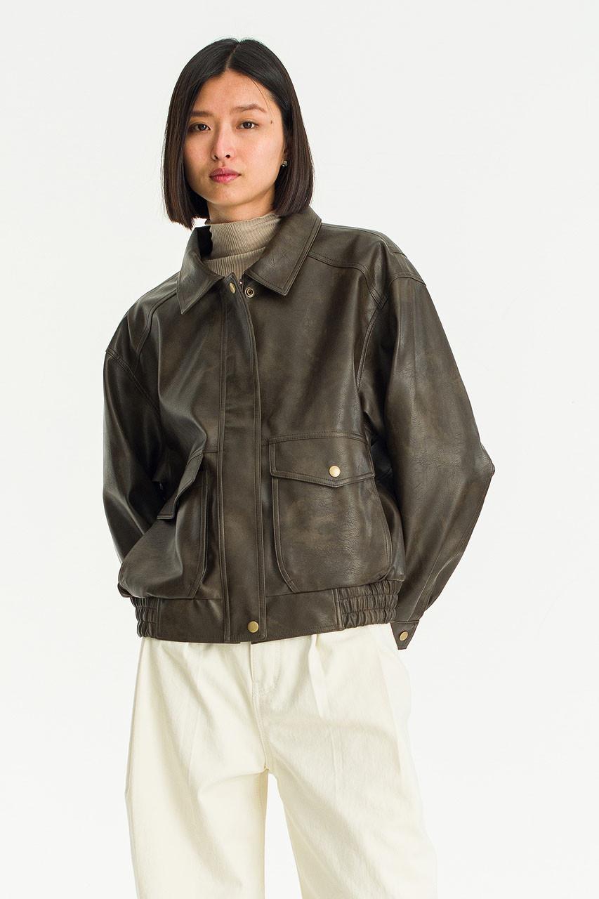Yoko Vegan Leather Blouson, Brown
