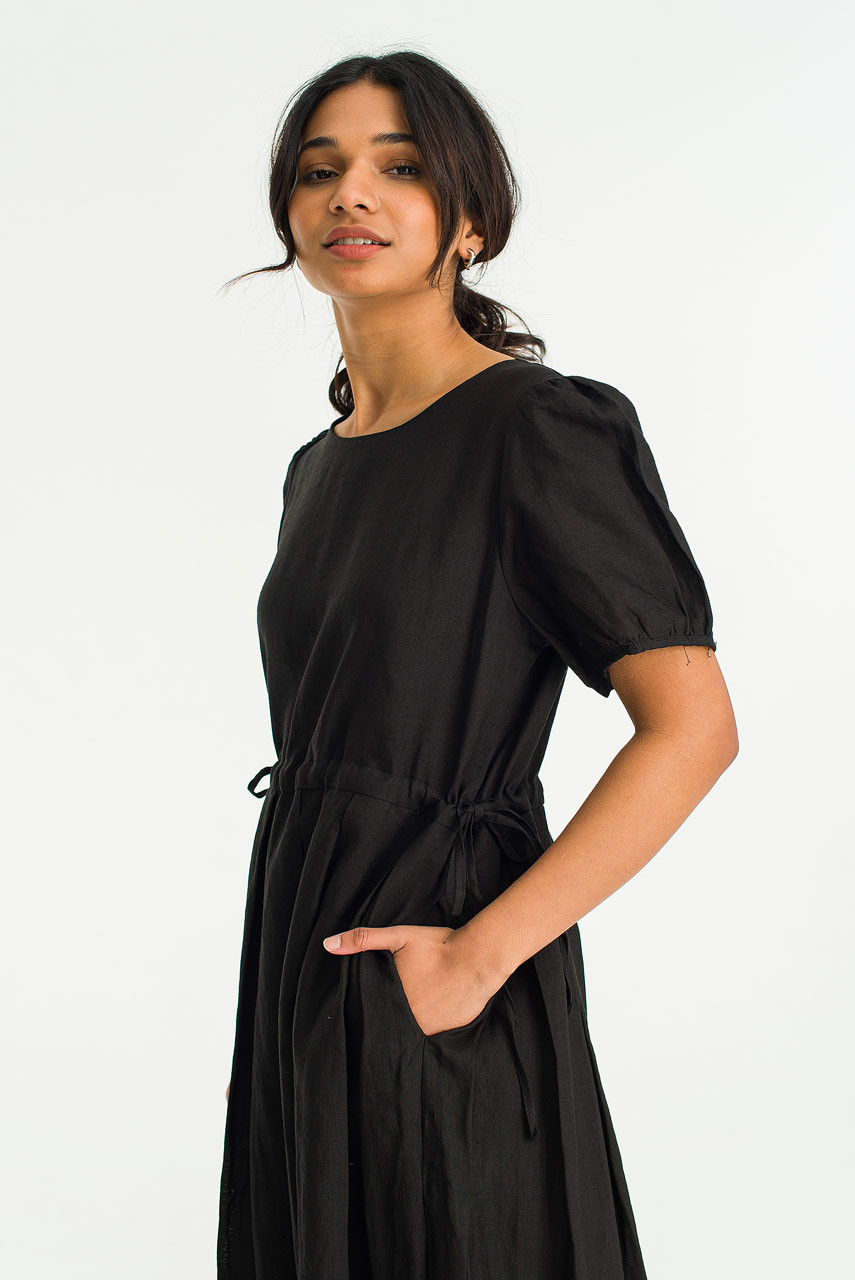 Marian Ribbon Waist Dress, Black
