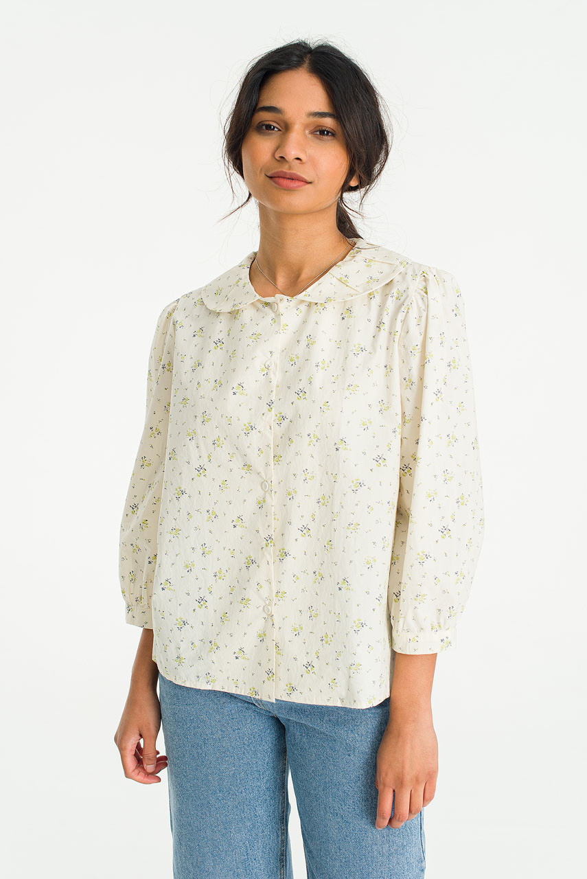 Joy Flower Cotton Blouse, Lime