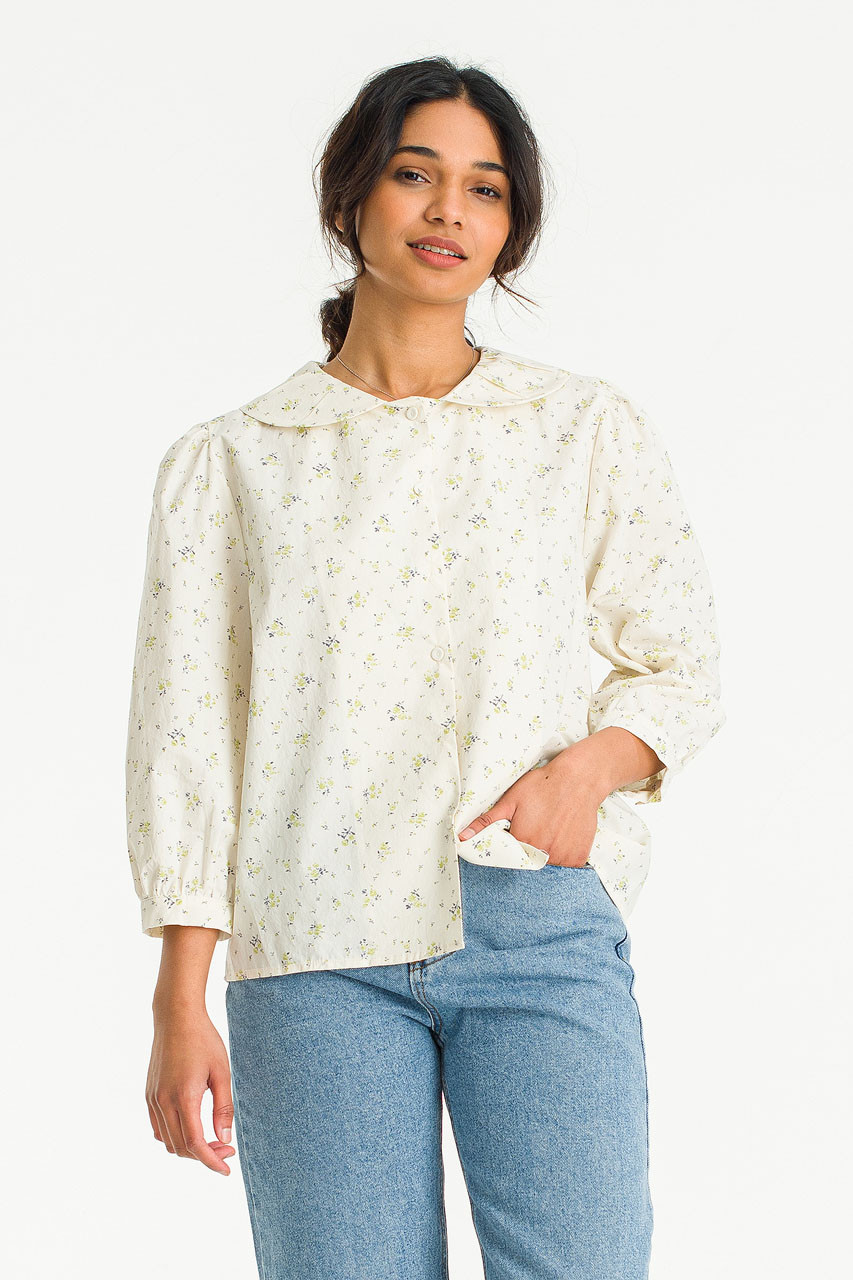 Joy Flower Cotton Blouse, Lime