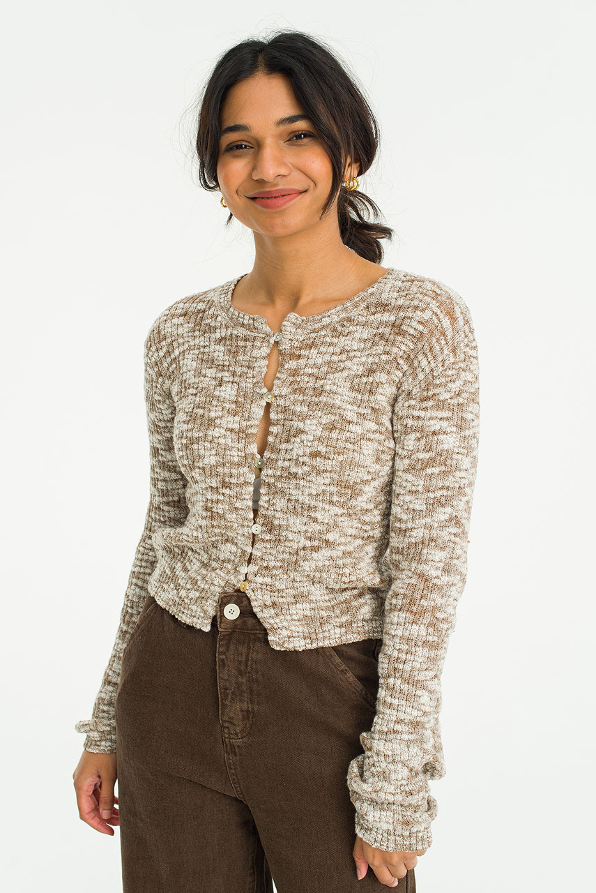 Boucle Light Weight Cardigan, Brown