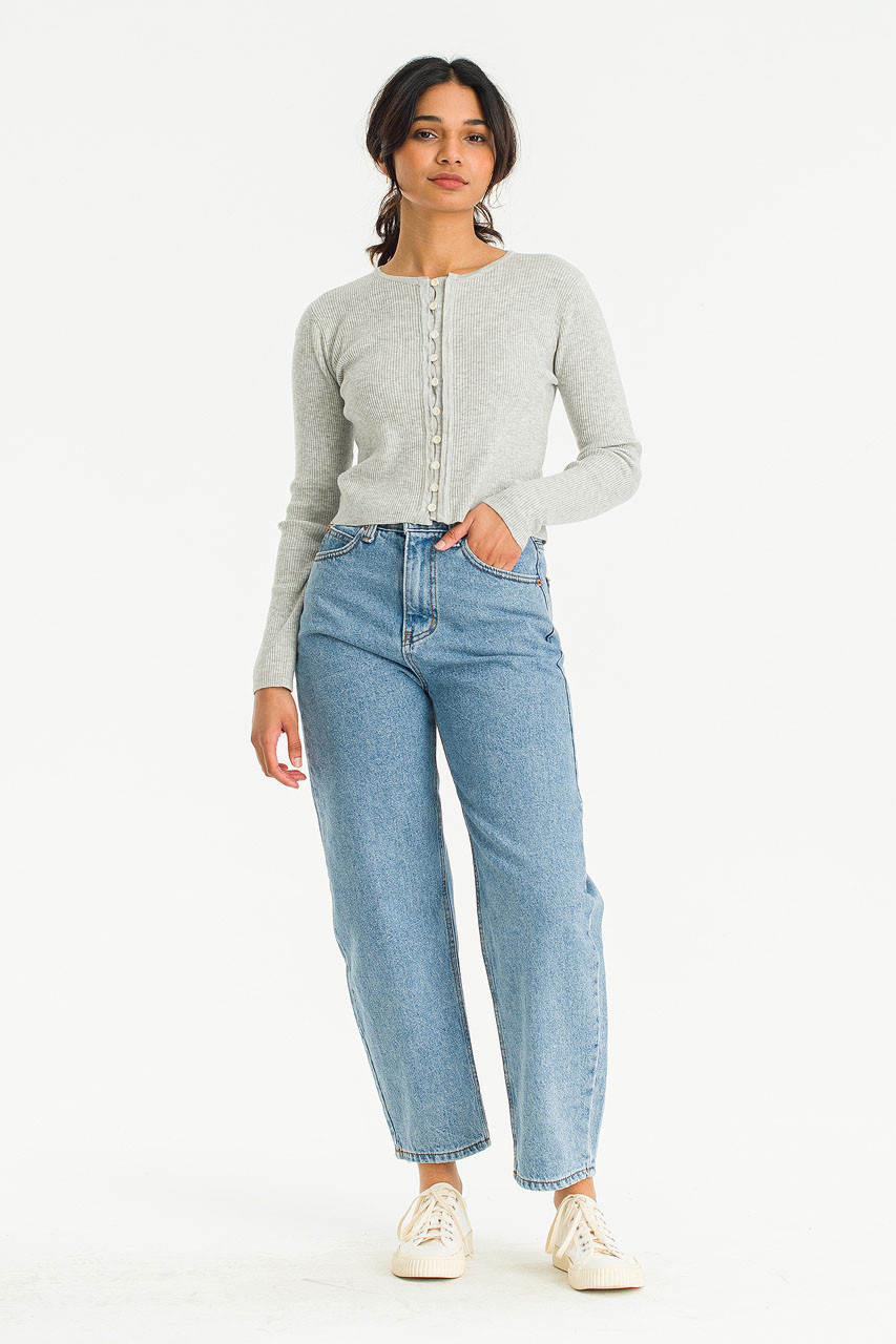 Rina Ribbed Crop Cardigan, Grey