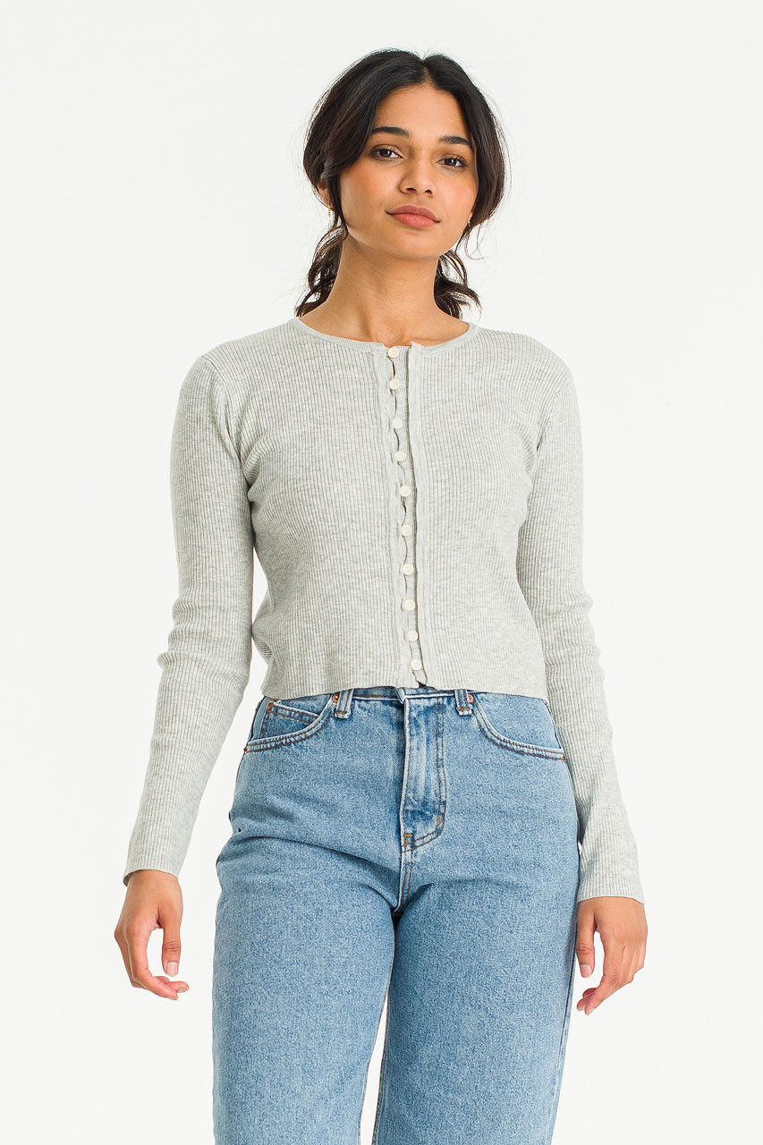 Rina Ribbed Crop Cardigan, Grey