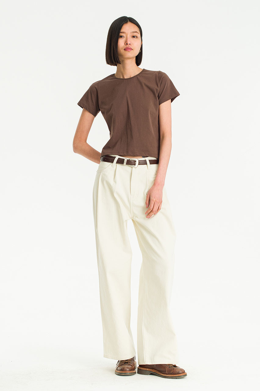 Molly Pin Tuck Cotton Pants, Cream