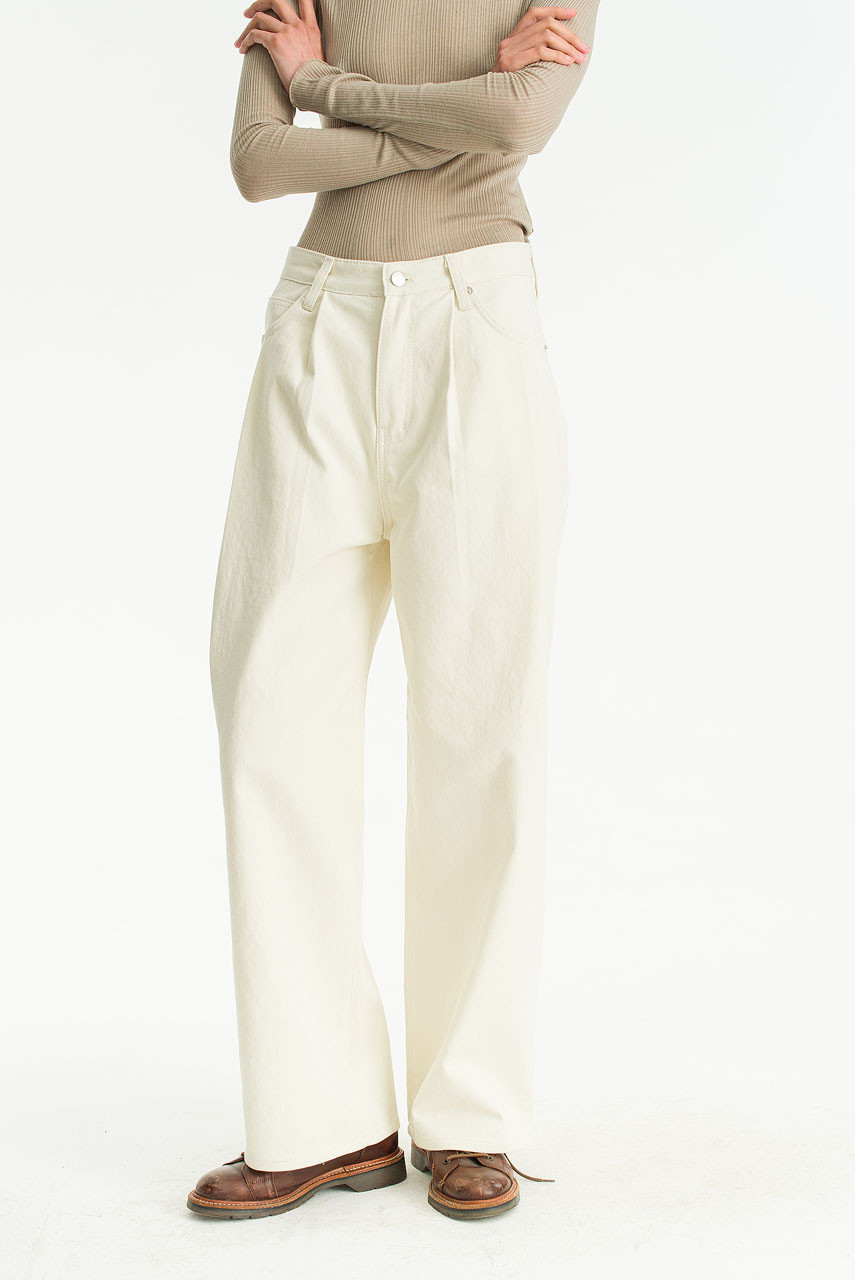 Molly Pin Tuck Cotton Pants, Cream