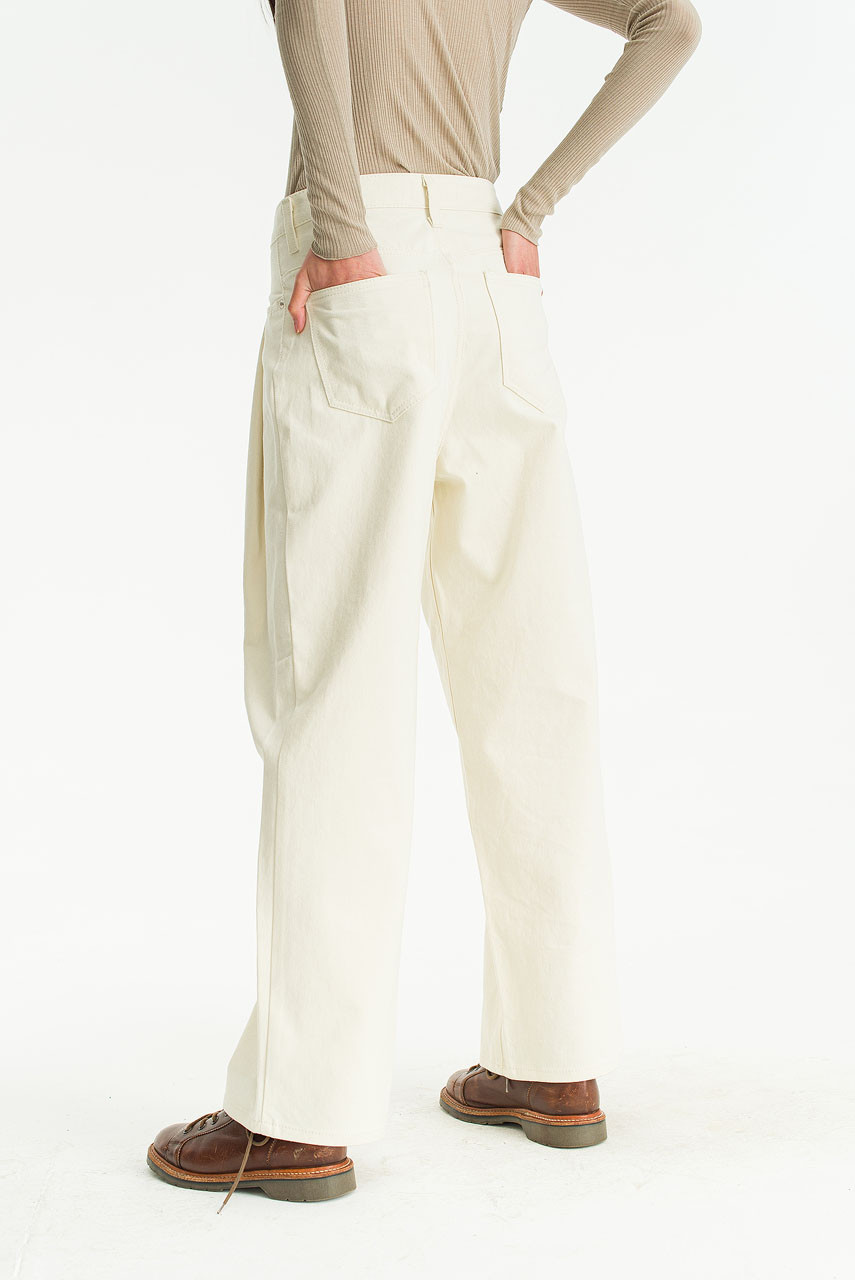 Molly Pin Tuck Cotton Pants, Cream