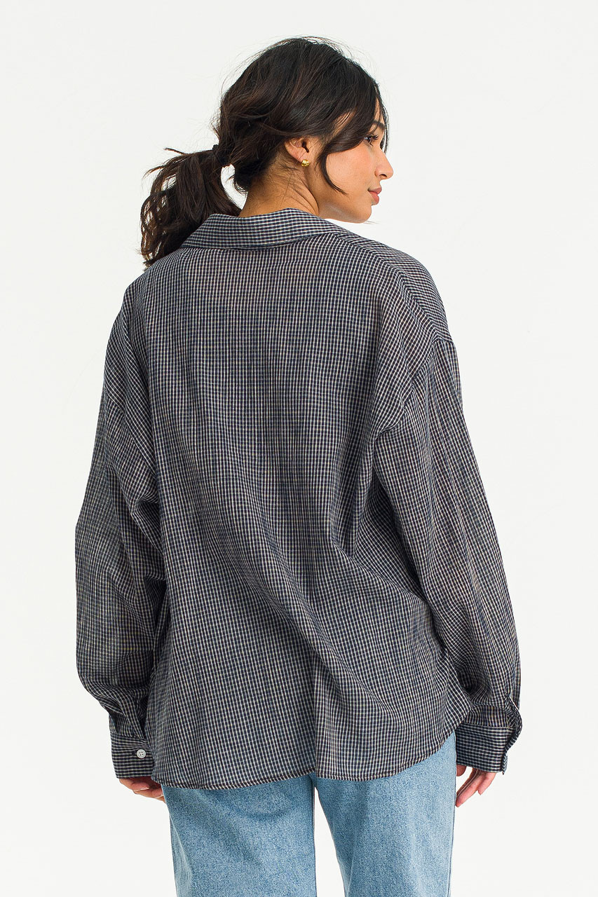 Hanako Over Check Shirt, Navy