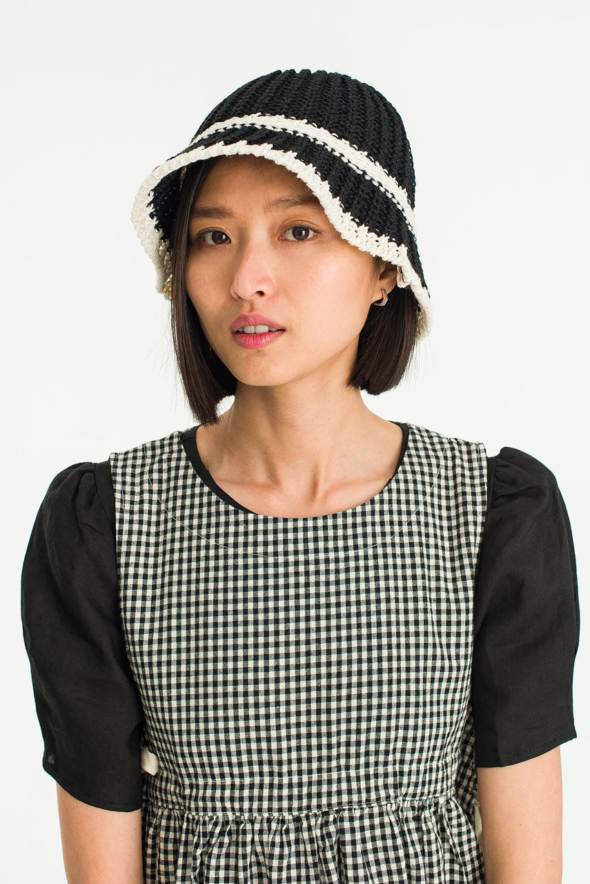 Cotton Knitted Ss Bucket Hat, Black