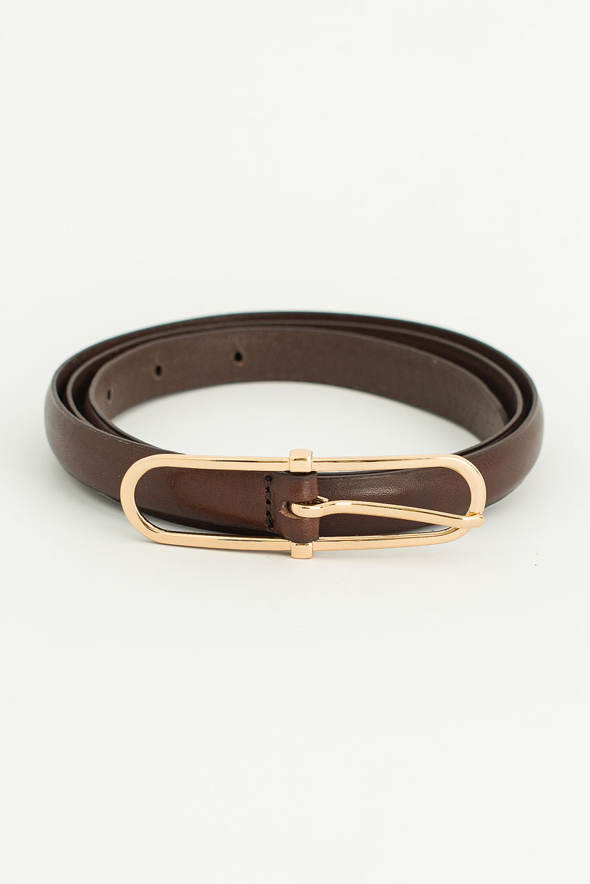 Thin Oval Buckle Belt, Brown