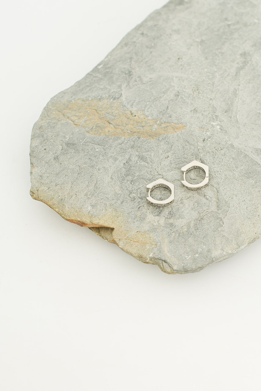 Daily Hexagon Hoop Earrings, Silver Plated