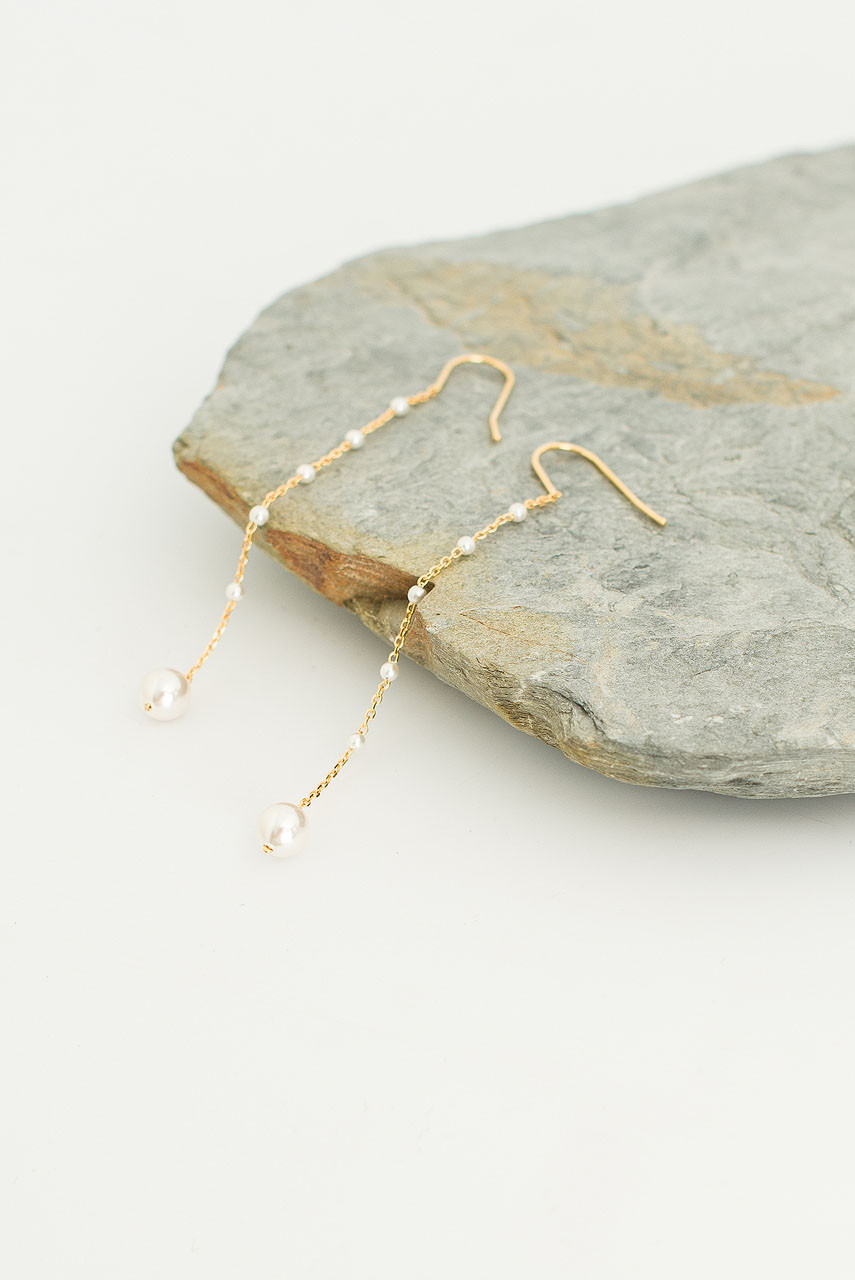 Sakura Pearl Drop Earrings, 14K Gold Plated