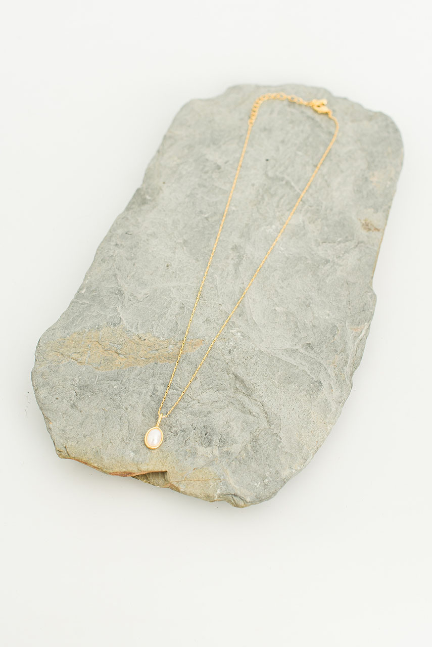 Ophelia Oval Pearl Necklace, Gold Colour Plated