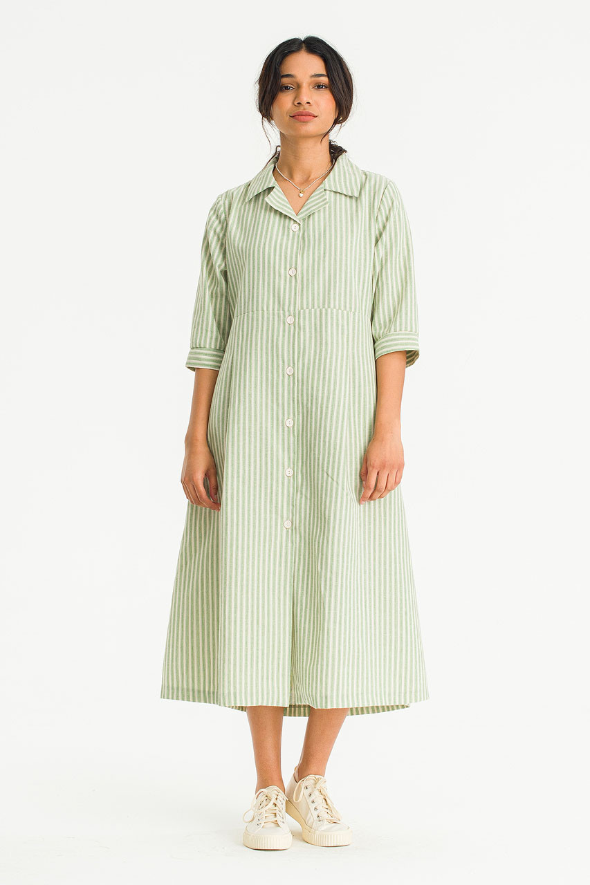 Stripe Camp Collar Dress, Lime