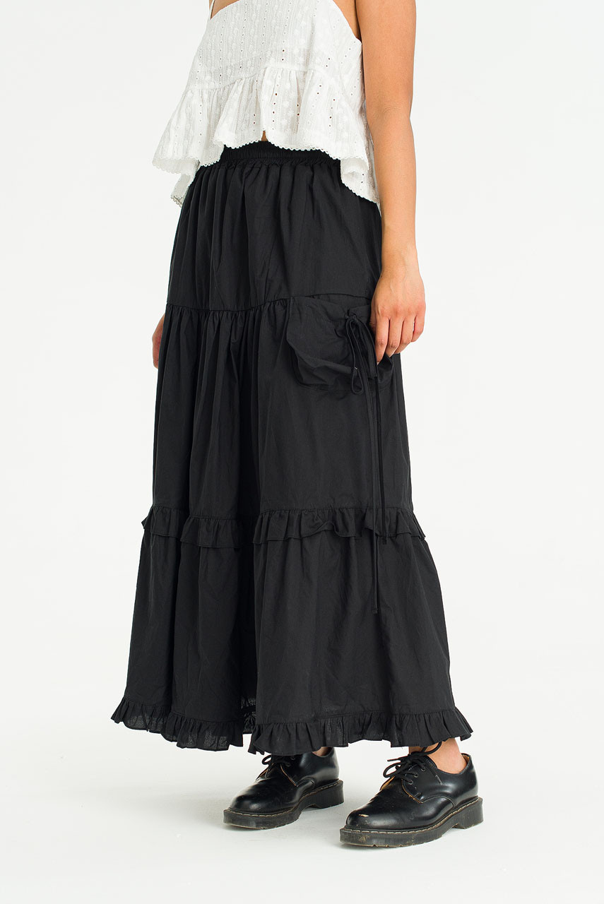 Nia Pocket Point Tiered Skirt, Black