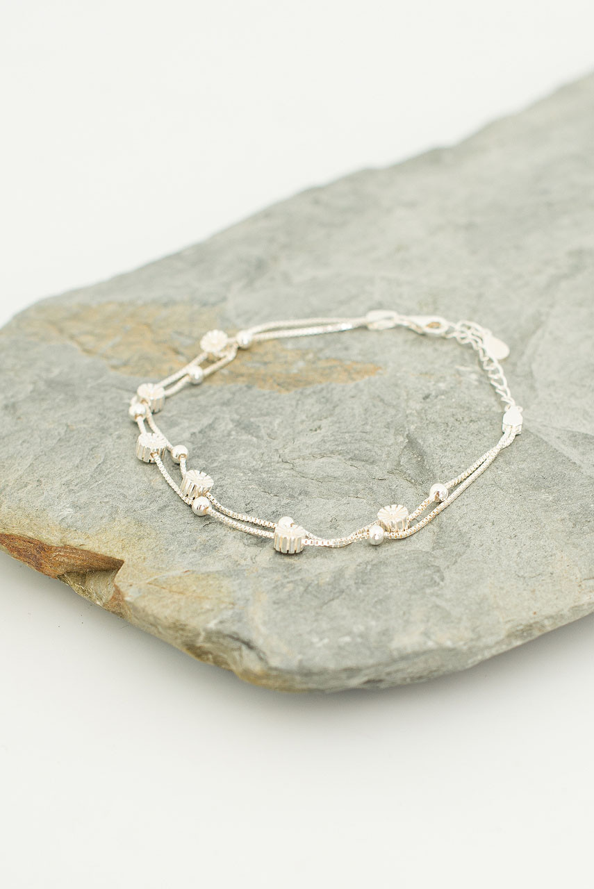 Silver Daisy Two Lined Bracelet, Sterling Silver