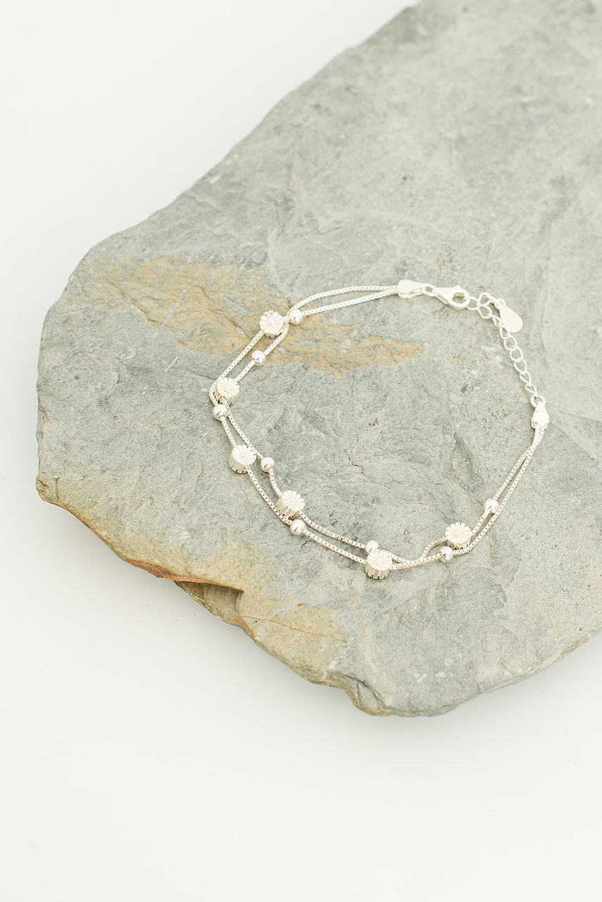 Silver Daisy Two Lined Bracelet, Sterling Silver